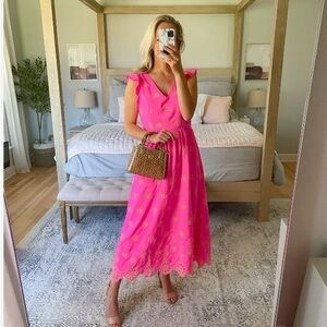 Lilly Pulitzer Lillyanne Flutter Sleeve Eyelet Midi Dress